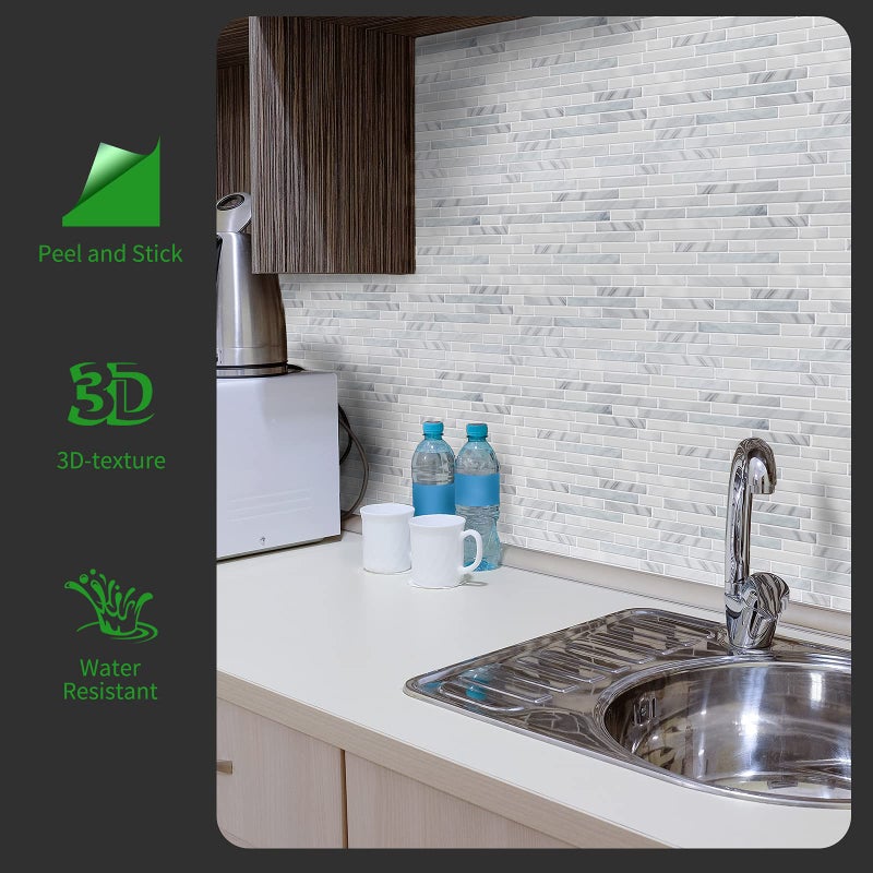 LONGKING 10-Sheet Self-Adhesive Peel and Stick Backsplash for Kitchen, Vinyl Decorative Tiles (Light Gray) - Image 2